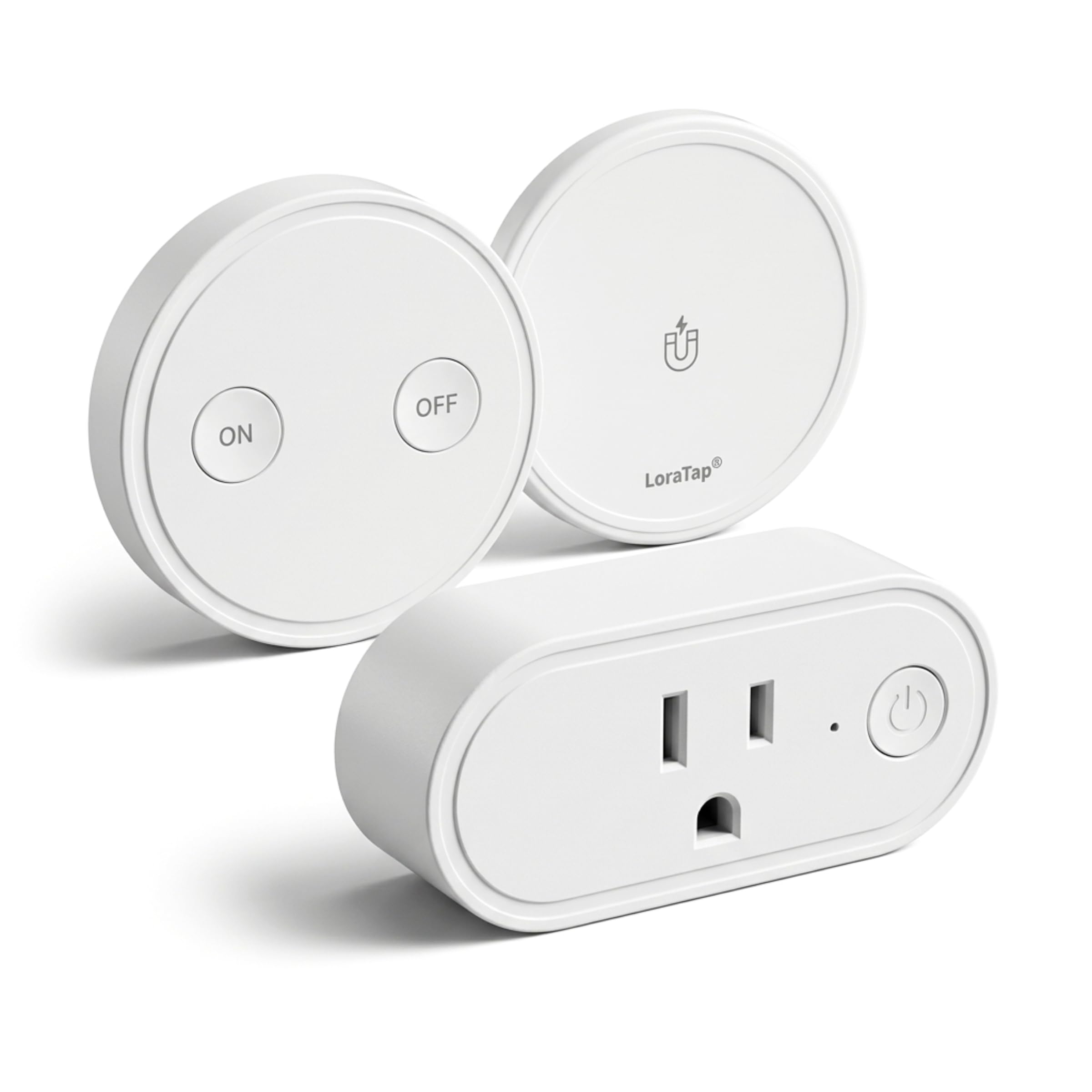 LoraTap Wireless Outlet - Ergonomic Round Remote (Comfort Grip!) + Magnetic Wall Base - Stick & Grab, No Wall Damage - 15A/1875W 100ft Range - Control for Hard-to-Reach Sockets, No More Bending 1 Pack Slim Oval 15A Outlet