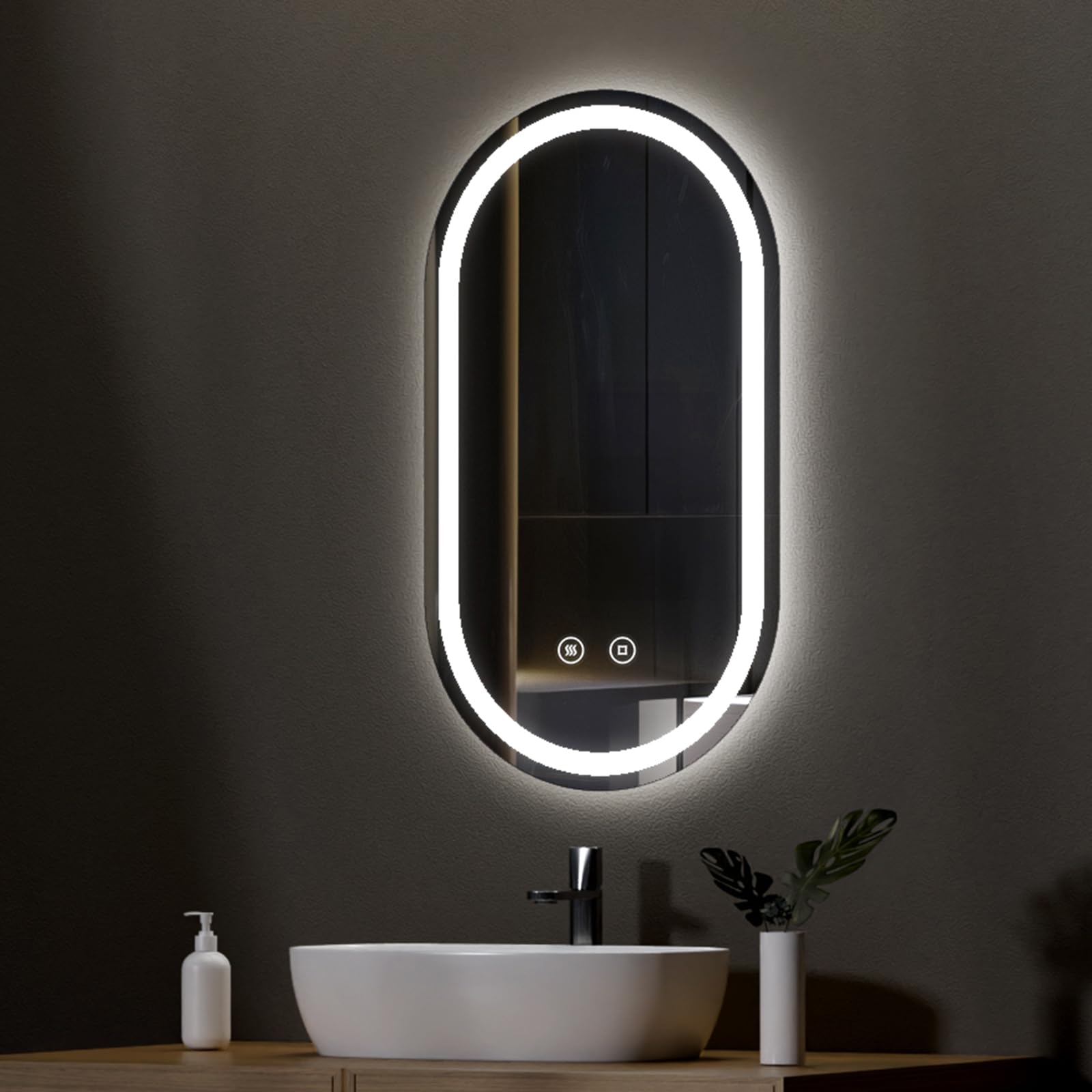 EMKE Specchio LED Bagno 50x90cm, Specchio Bagno Ovale con Interruttore Tocco, 3 Colori Luce Dimmerabile, Anti-appannamento, Funzione Memoria, Spegnimento Automatico Dopo 3 Ore