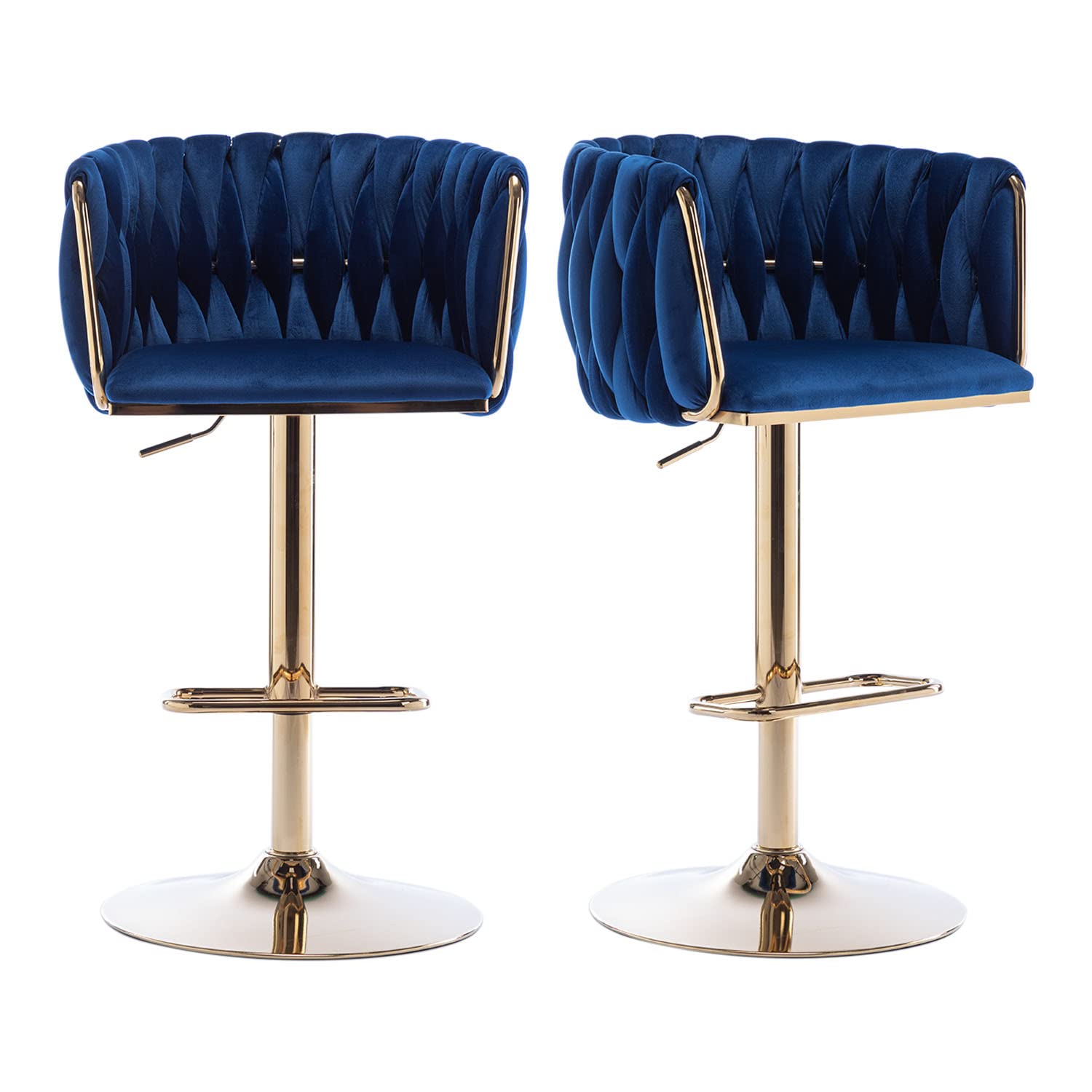 Tsuysi Velvet Swivel Bar Stools Set of 2, Counter Height Bar Stool with Woven Back, Gold Kitchen Bar Stools for Kitchen Island, Cafe, Pub, Bar Counter