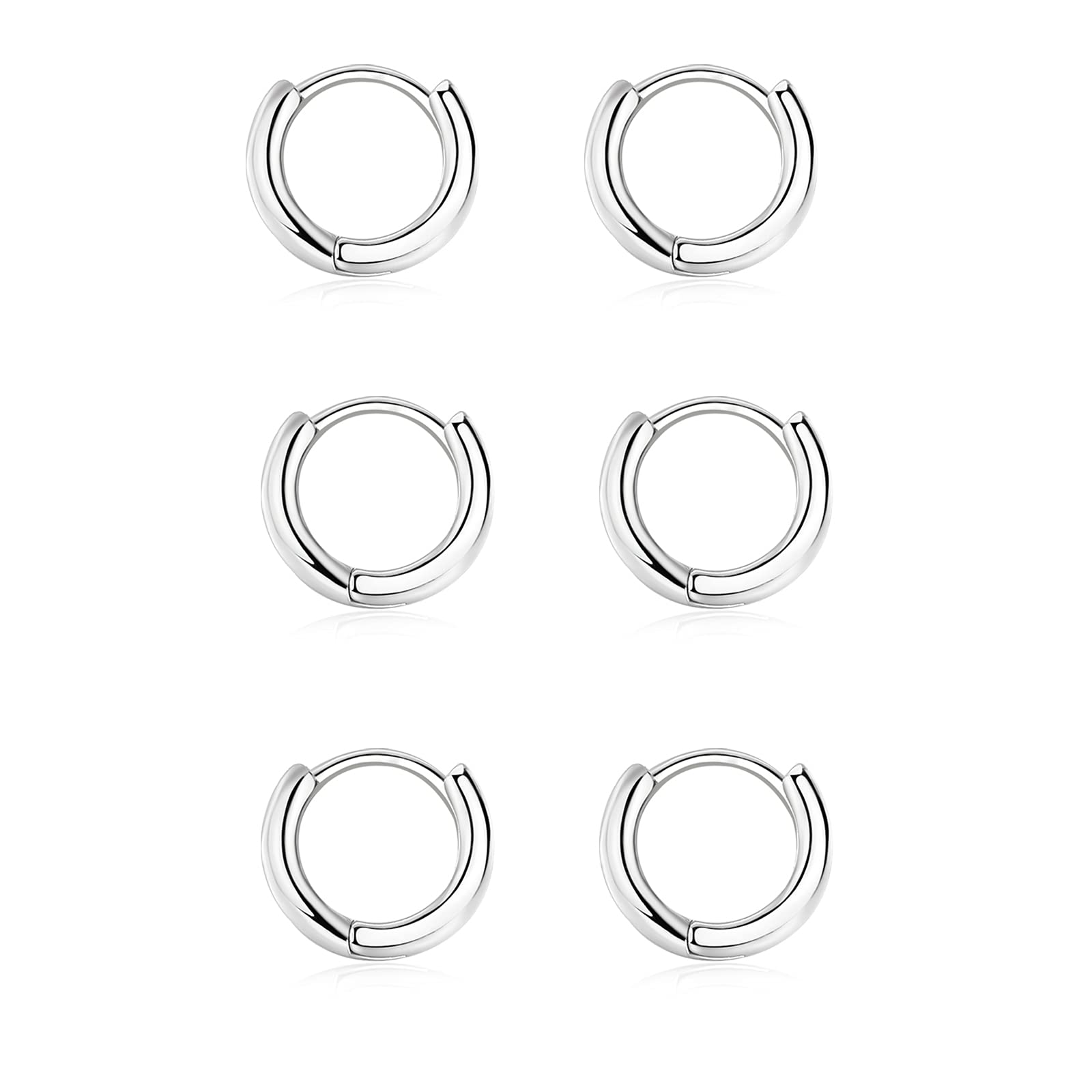 Silber 925 Creolen Set - 3 Paar Klein Ohrringe für Damen, Mädchen, Herren - Gold Huggies, Zierliche Knorpel Tragus Helix Schlafen Ohrringe 6mm