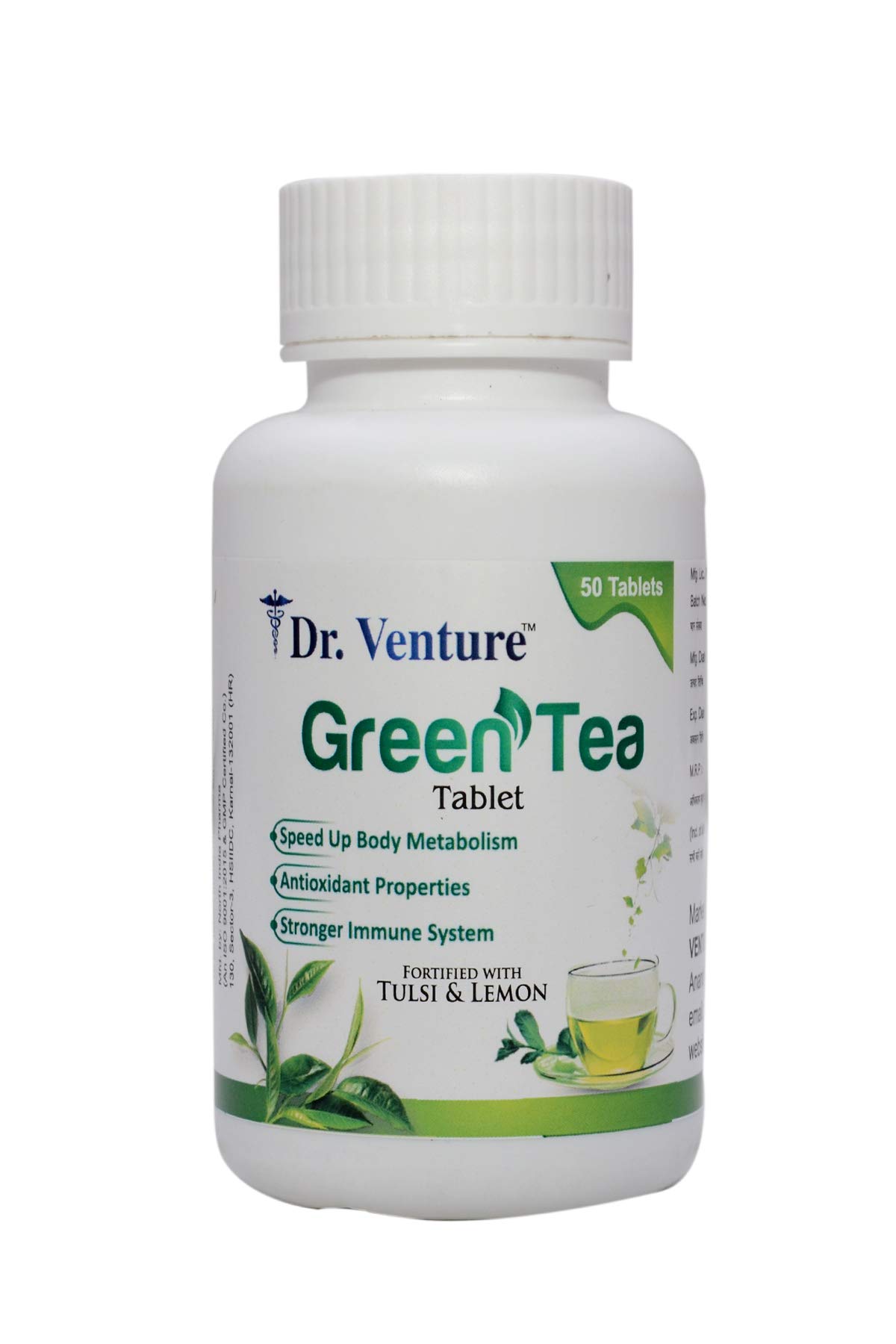 Dr. Venture Green Tea Tablet with Tulsi & Lemon for Weight Loss & have Anti- Oxidant Properties- 2000 mg (Pack of 50 Tablets)