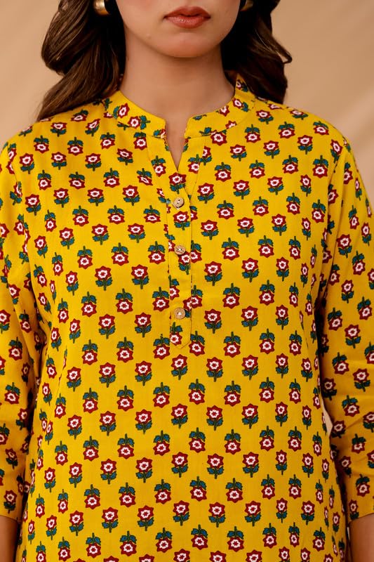 Image of Women's Cotton Printed Kurta Top | 3 /4 Sleeve Straight Kurti Casual Outings