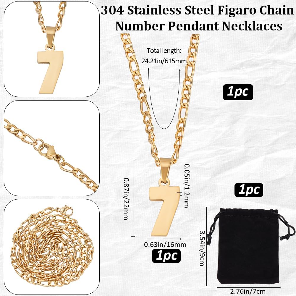 Beebeecraft 1Box 1Pcs Figaro Chain 304 Stainless Steel Silver Athletes Sport Personalized Jersey Number Necklace with Rope for Men Jewelry Baseball Basketball Football Team Inspiration Gifts