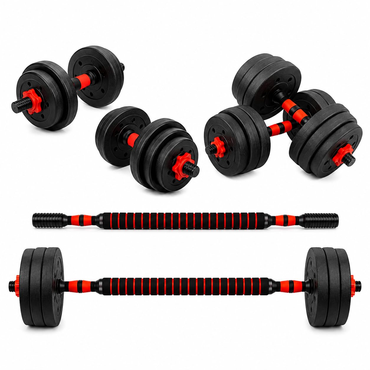 20KG Adjustable Dumbbells & Barbell Set with Connecting Rod, Home Gym Weight Training Kit