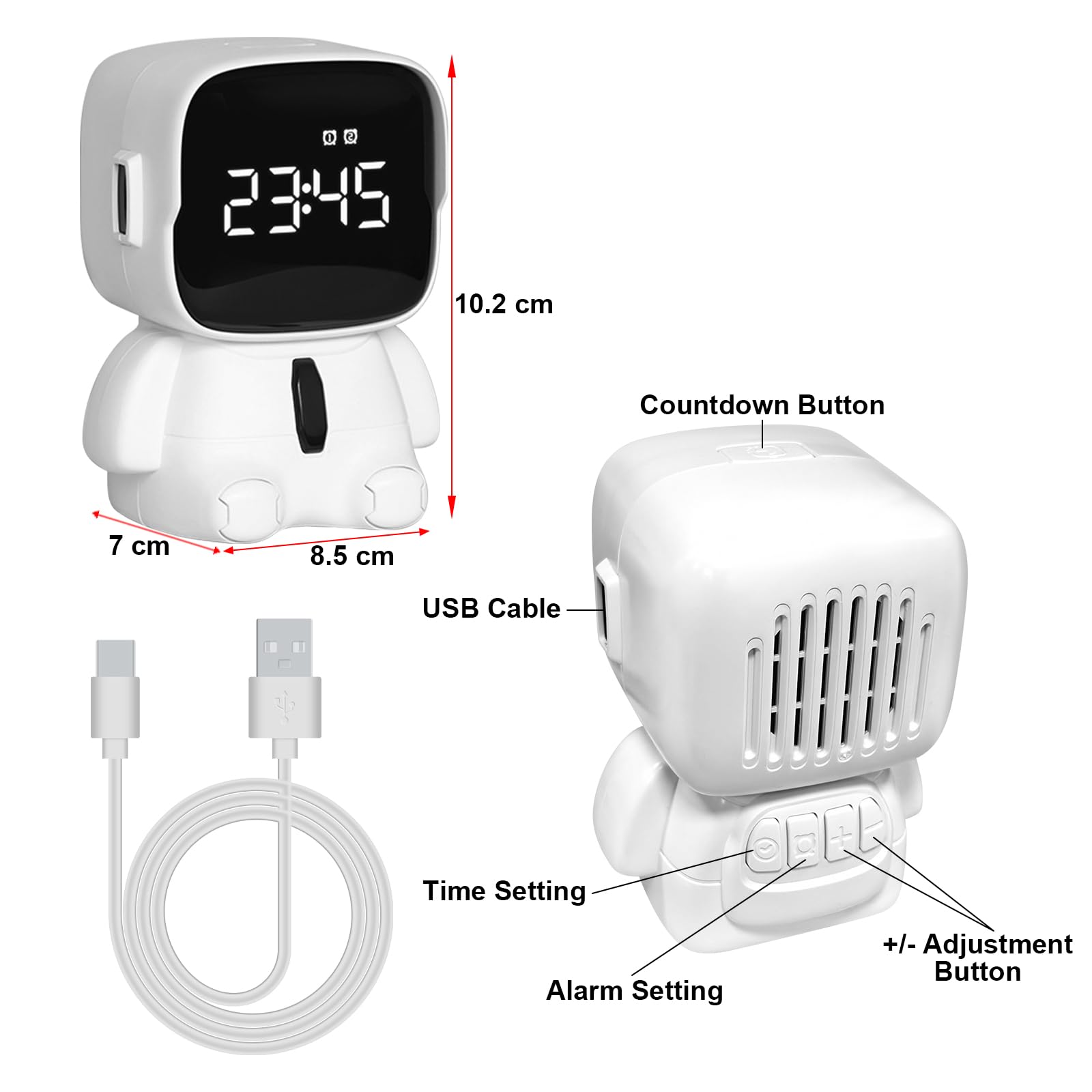 Sveglia digitale a LED per bambini, sveglia astronauta con funzione snooze, 2 allarmi, conto alla rovescia, orologio digitale elettronico ricaricabile per camera da letto, ufficio