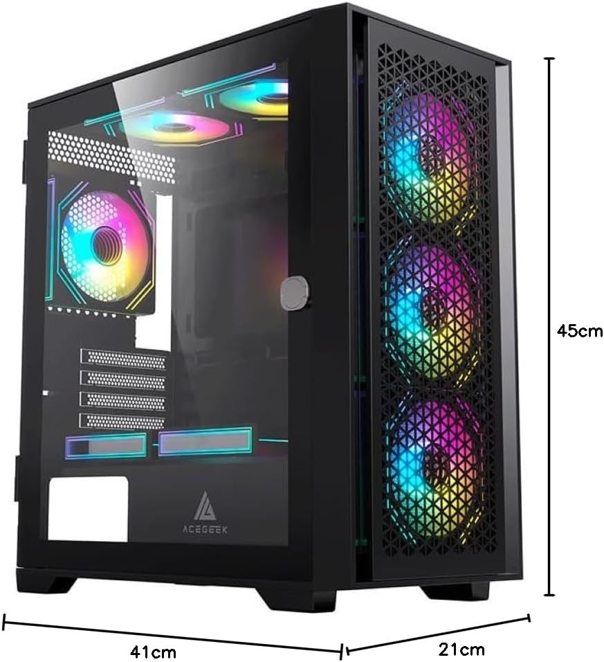 Diagram showing the dimensions of the Acegeek Iliad Mini PC case: 41cm length, 21cm width, and 45cm height.