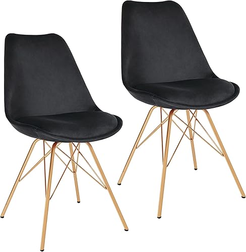 Duhome Juego de 2 sillas de comedor de altura de comedor moderna silla de terciopelo con patas doradas, base de metal para cocina, comedor,