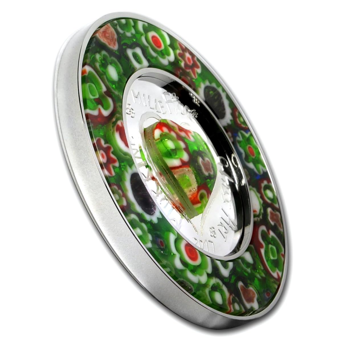 Murrine Millefiori Glass Art oversized proof silver coin
