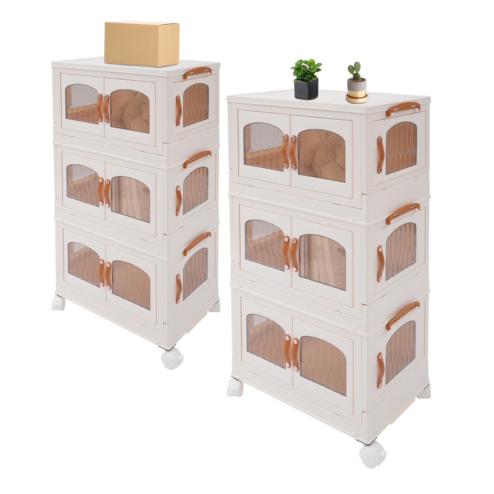 Caja de almacenamiento plegable de 2 piezas con tapa, cajas de plástico apilables con ruedas, puerta de apertura lateral, unidad de almacenamiento para dormitorio, baño, cocina