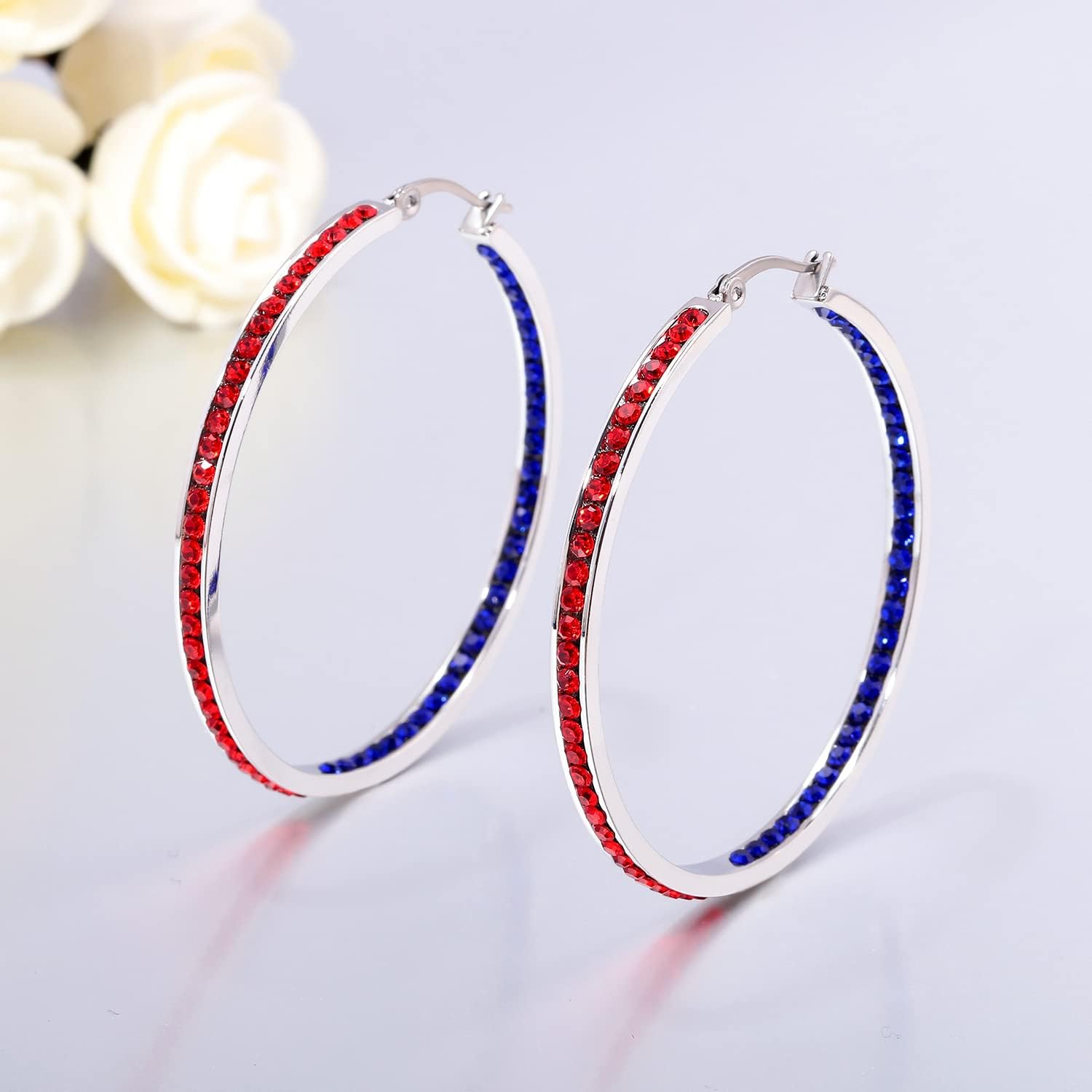 CiNily Mult-colors Crystal Stainless Steel Hoop Earring for Women Hypoallergenic Jewelry for Sensitive Ears Large Big Hoop Earrings 2"