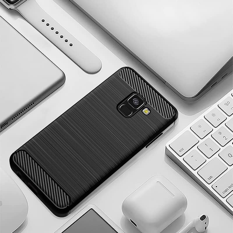 Image of NPRC Hybrid Ultra Slim Protective Case TPU Non-Slip Carbon Fiber Texture Shockproof Case Cover for Samsung Galaxy A8 2018 - Black