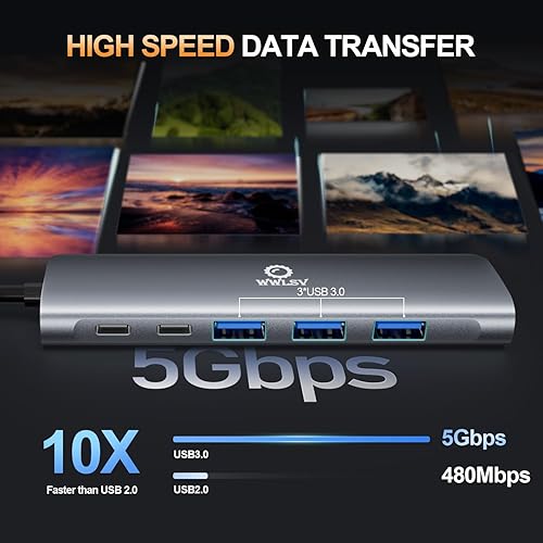 Miniatura 4 de Hub USB C, estación de acoplamiento USB C 8 en 1 con HDMI 4K, 3 puertos USB 3.0, puerto tipo C, 100 W PD, lector de tarjetas SDTF, estación de