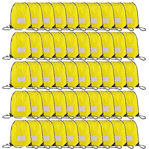 CODOBON 50 Pack Drawstring Bags,Bulk Draw String Backpack, DIY Gym Sports Cinch Bag Sackpack for Women Men, Yellow