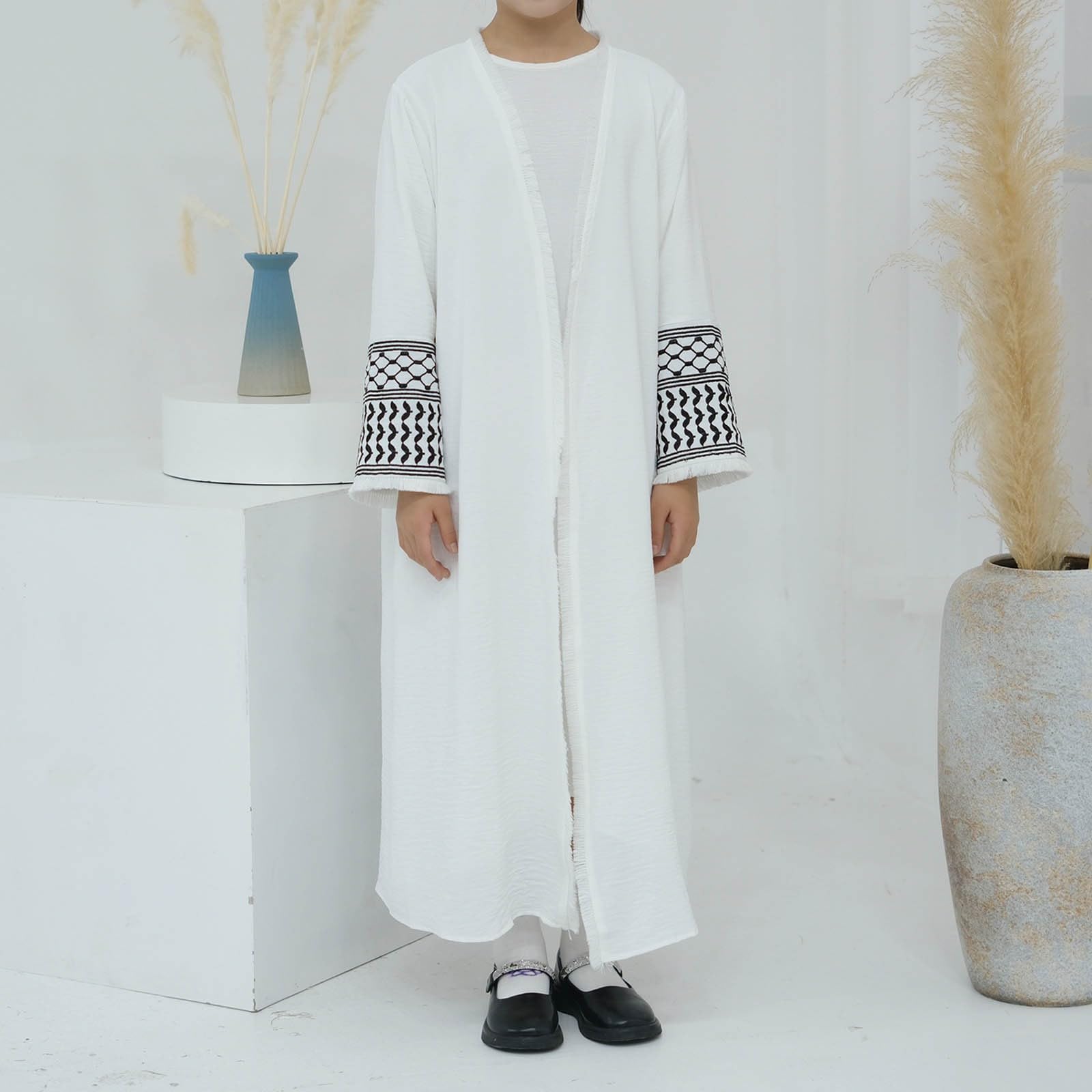 Vestidos Bebe Niña Verano Túnica Abaya Tradicional para Niñas con Bordados y Flecos Inspirados en la de Dubái y Turquía