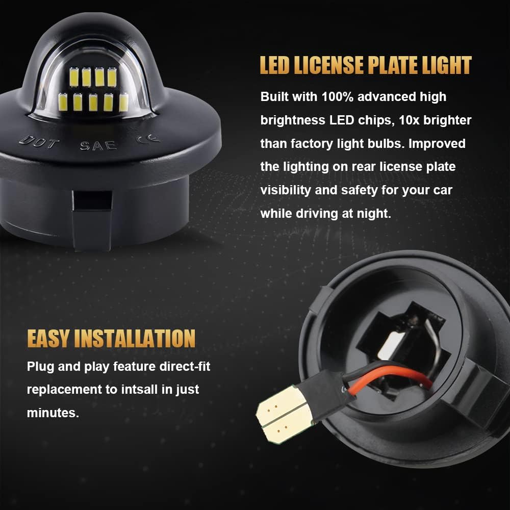 D-Lumina LED License Plate Light Tag Lamp with Socket Wiring Kit for F150 F250 F350 F450 F550 Super Duty Ranger Explorer Bronco Excursion Expedition, Powered by 9-SMD 6500K White Tag Lights, Pack of 2