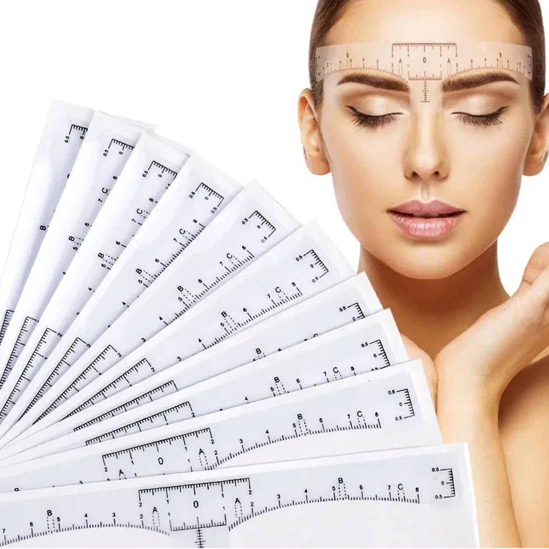 100 Plantillas Adhesivas para Medir las Cejas en el Maquillaje Permanente de Tatuaje - Regla de Tatuaje de Cejas para un Maquillaje Preciso y Profesional
