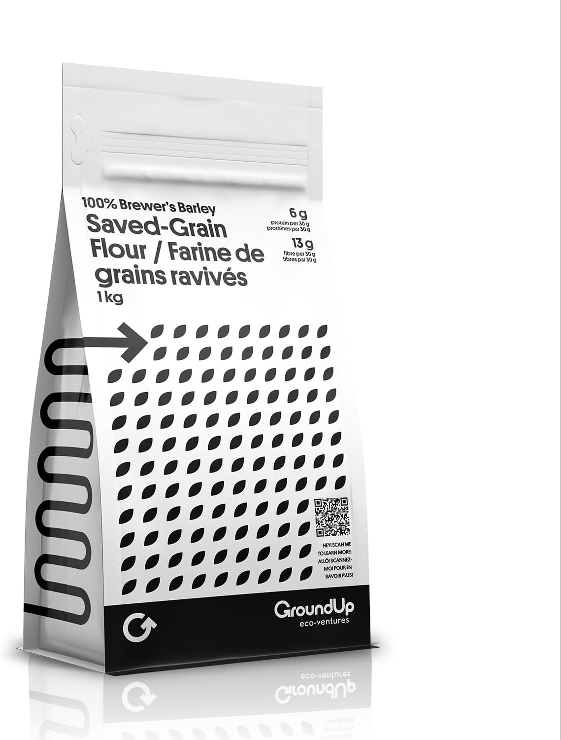 GroundUp 100% Brewer’s Barley Saved-Grain Flour – High Fiber, High Protein, Low Carbs, Upcycled Flour 2.2 Pounds (Pack of 1)