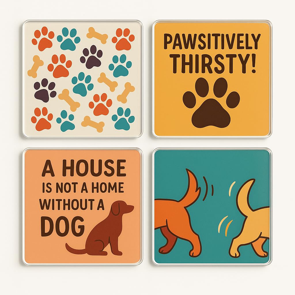 The Plum Penguin Pawprints Of Joy Acrylic Coaster Gift Set Of 4 With Whimsical Dog Lover Designs - For Home Decor Enthusiasts