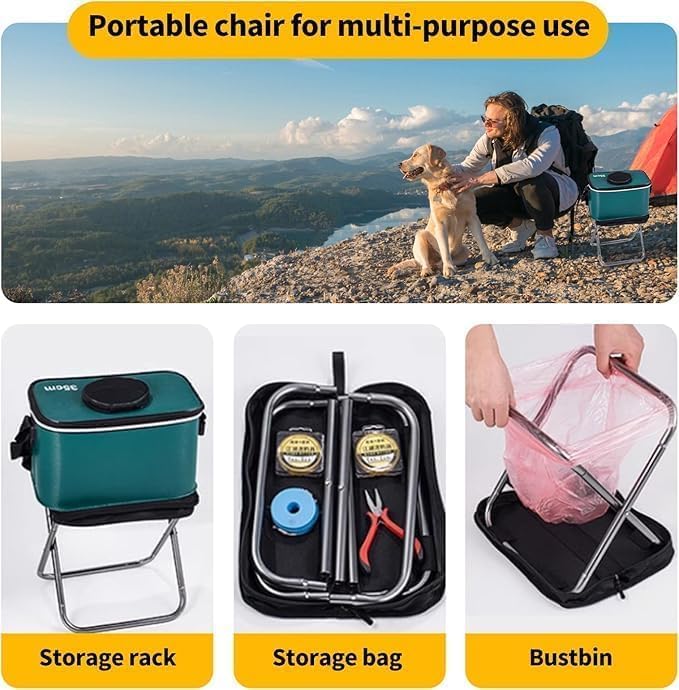Image of DIYAM Compact Foldable Camping Stool with Detachable Side Tray - Lightweight Outdoor Seat & Table Combo for Hiking, Beach & Picnic (Folding Camping Stool SZ-1560)