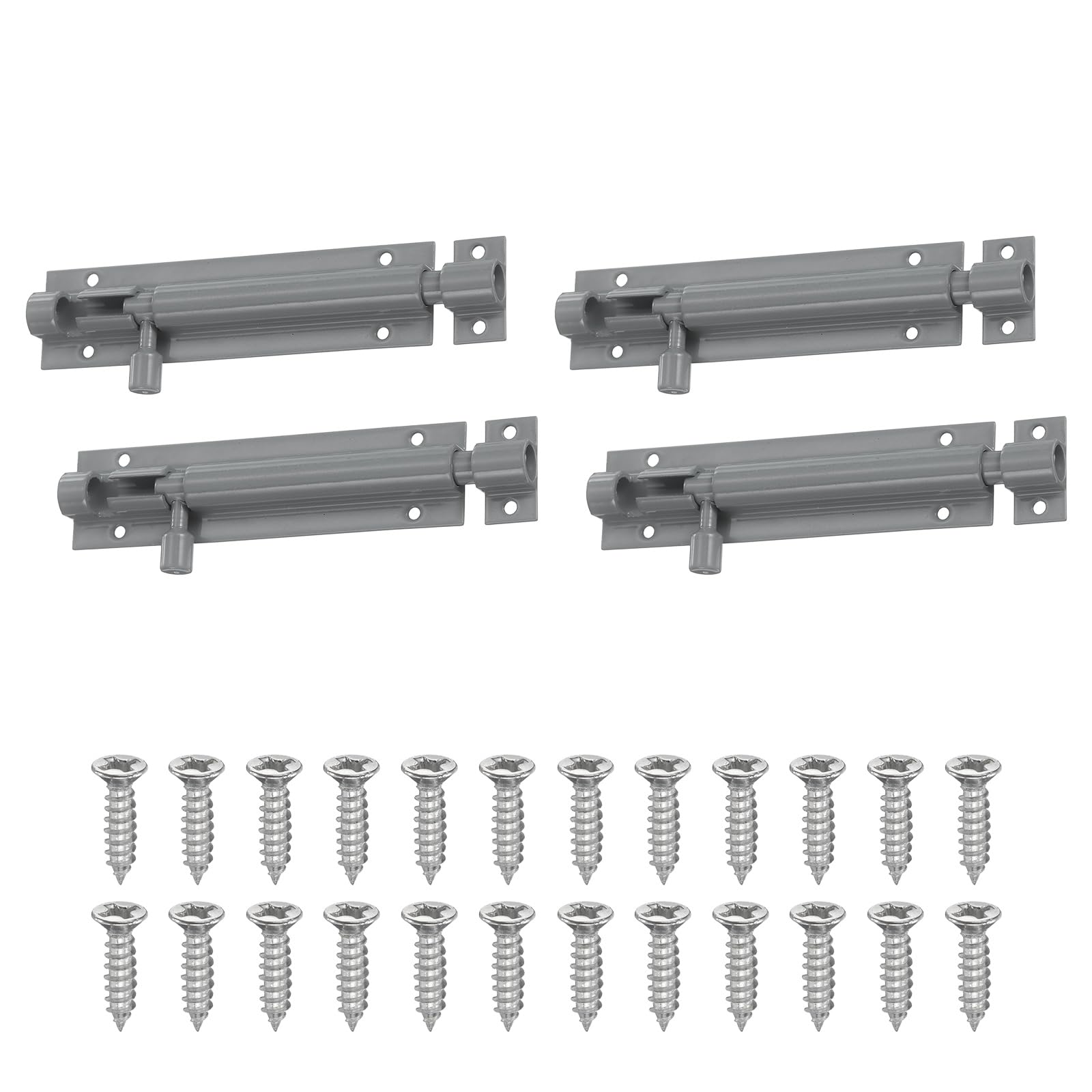 sourcing map 4 Pack Barrel Bolt Locks, 4 Inch Sliding Door Bolt Lock Latch, Aluminum Alloy Heavy Duty Slide Gate Latch with Screws for Bedroom Bathroom Door Gate, Grey