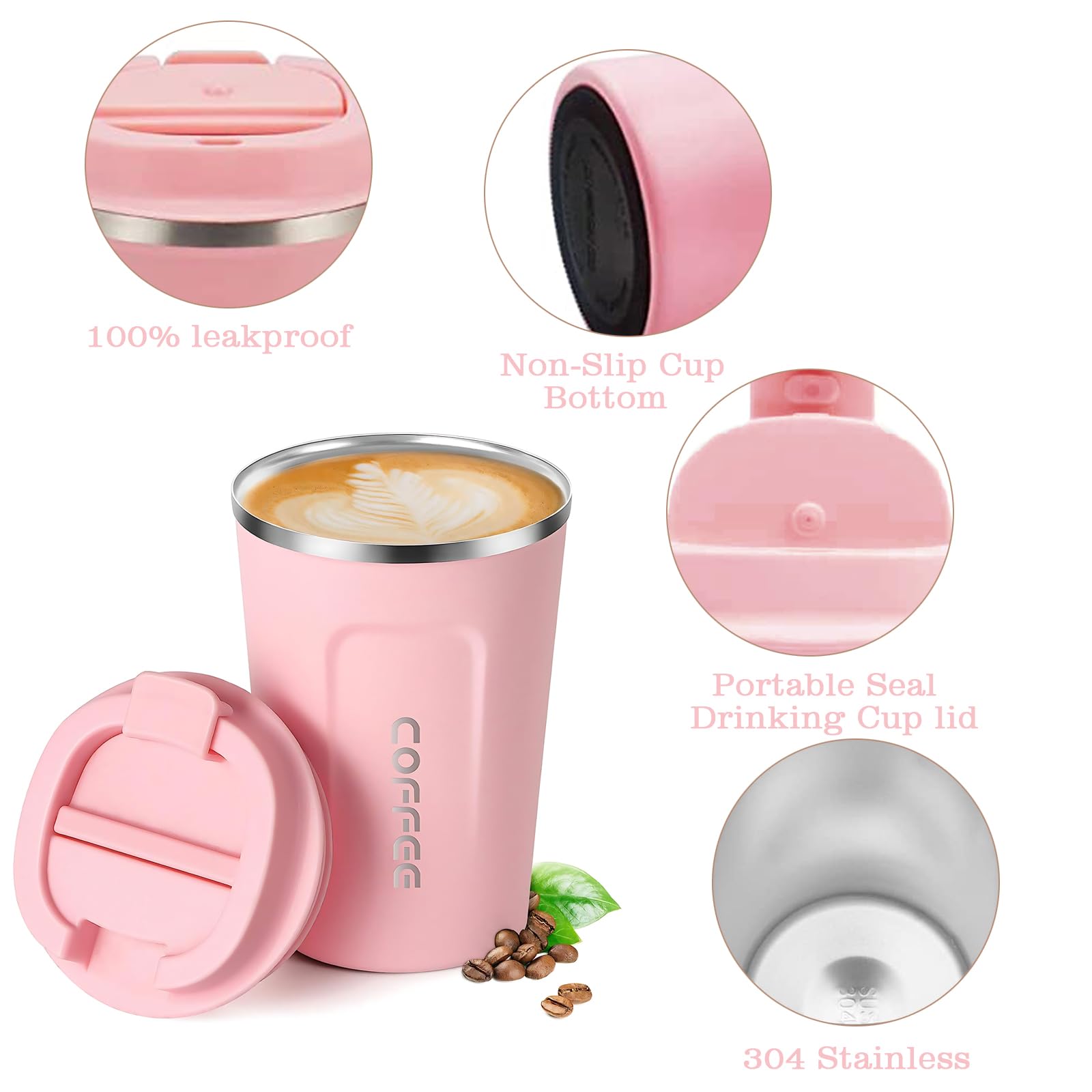 Tazza Caffè Vetro Temperato 340ml - Con Coperchio Antischizzi E Fascia Sughero | Tazza Da Viaggio - Foto 4