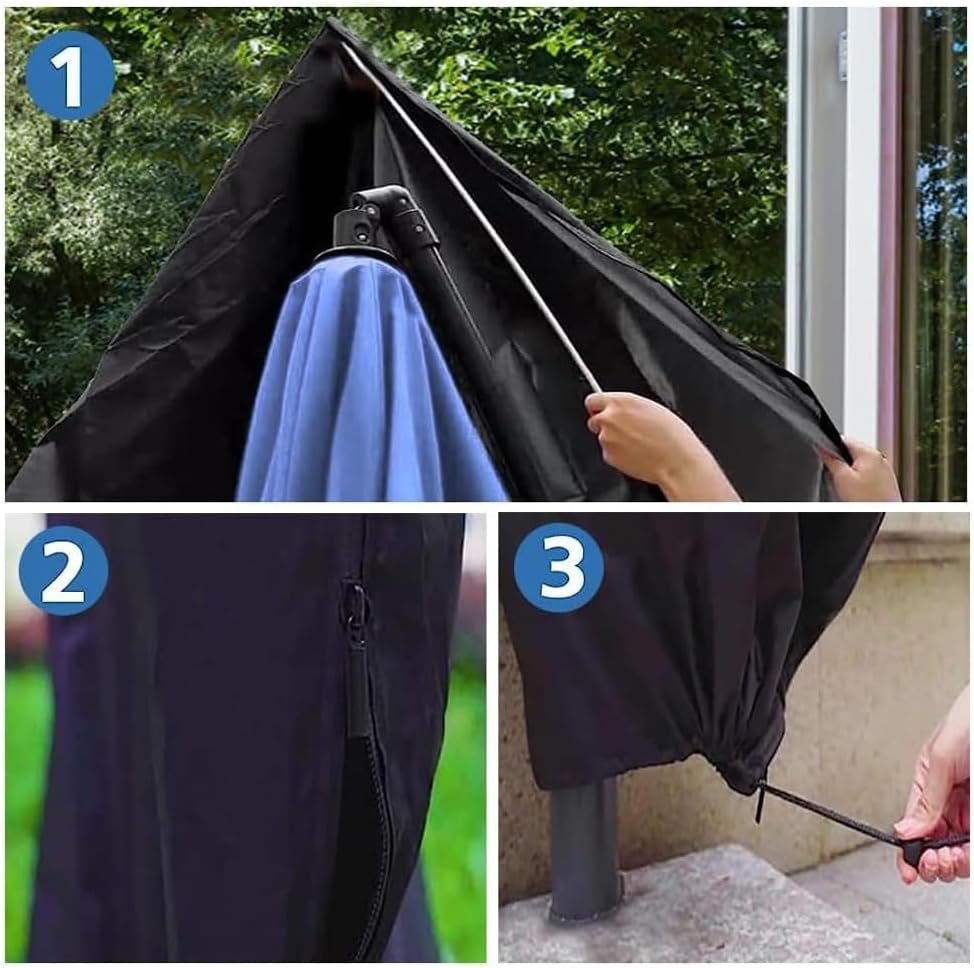 Garden Outdoor Umbrella Cover Black, Patio Cantilever Offset Parasol Cover Waterproof Beach Umbrella Covers Parasol Protective Cover with Zip Umbrella Covers