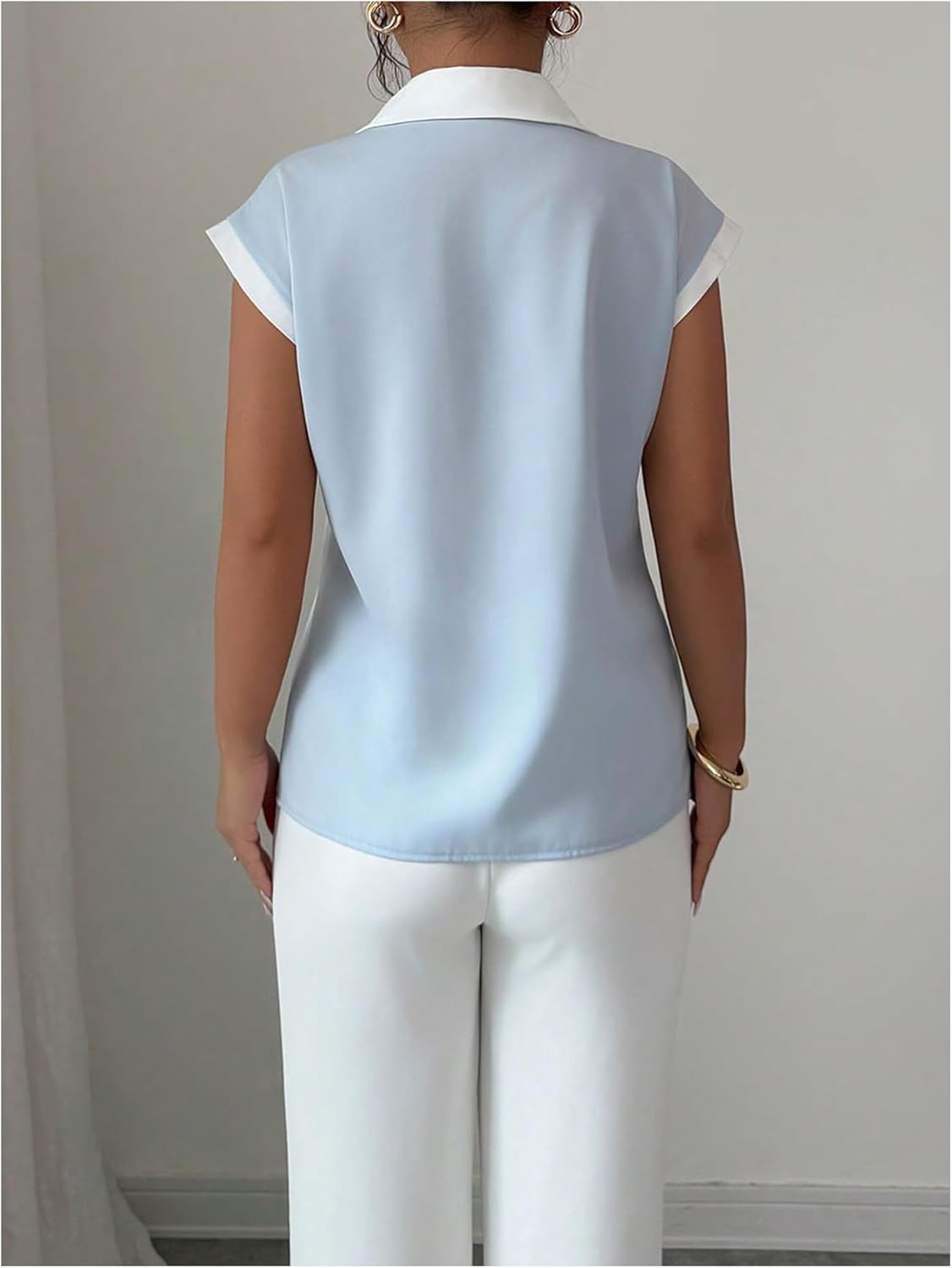 Floerns Women's Elegant Button Down Shirts Dolman Sleeve Business Casual Blouse Tops - Image 3