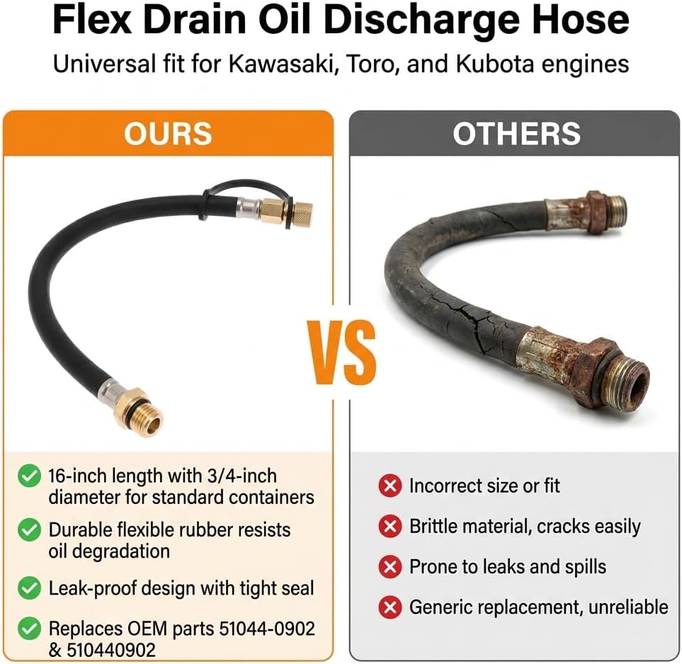 Flex Drain Hose for Kawasaki FR730V FR691 FR691V FR651V FR600V FH721V FS541 FJ180V FS730V for Toro MX5060 FX730V, and for Kubota Z412 Z122R 510440902 51044-0902 (Pack of 1)
