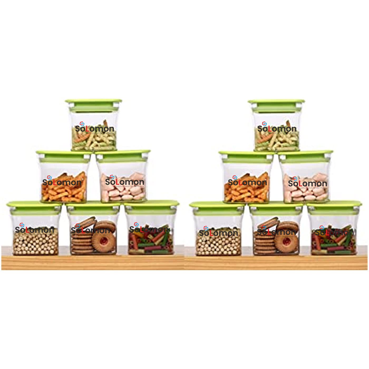 Solomon Plastic Kitchen Fridge Container Transparent Jar Airtight Food Grade Quality Product Used for Daily Storage Spices Dryfuit Tea Salt 600ml (Pack of 12 Green)