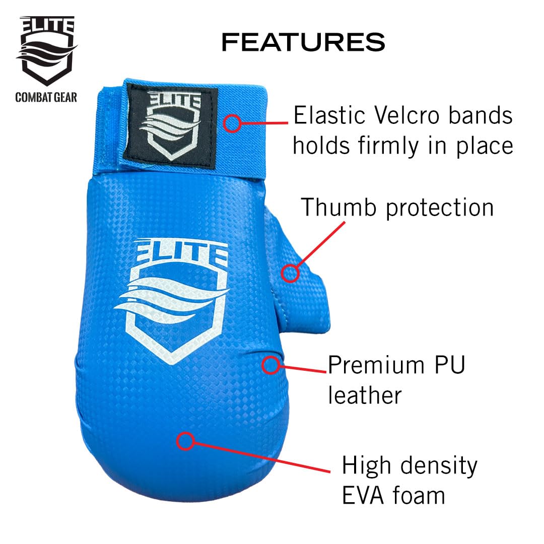 Elite Combat Gear - Sparing Karate Gloves with Thumb Protection (Red & Blue) (Blue, M)