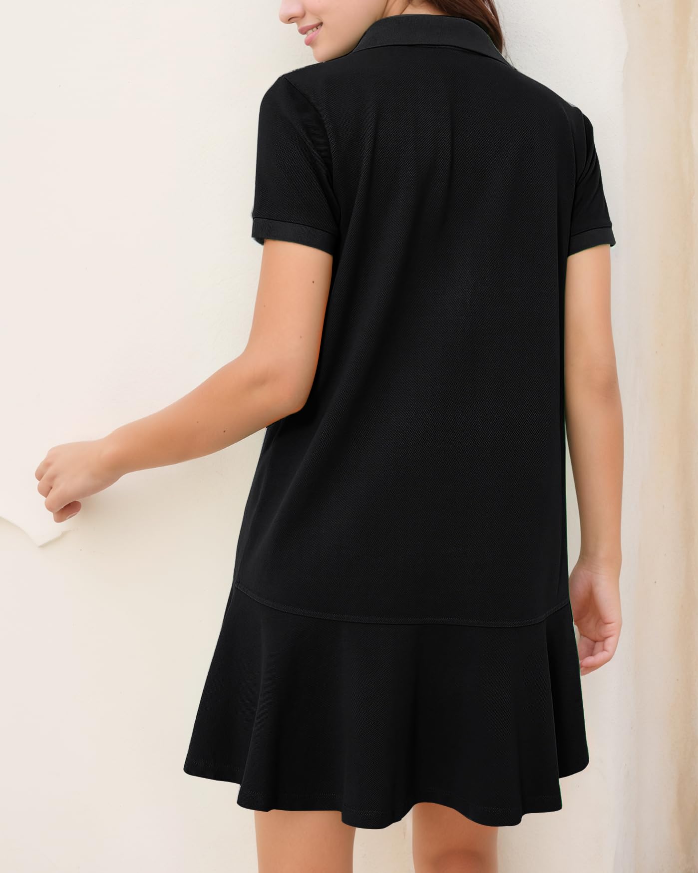 YEXPINE Mini robe polo d'été à manches courtes avec ourlet à volants pour femme