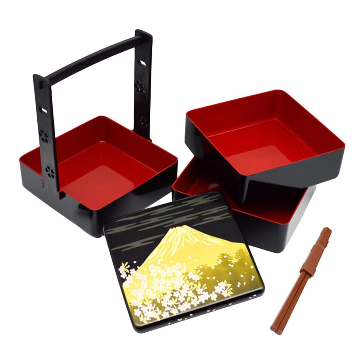 Contenitore Sushi Portatile Tre Strati in Stile Giapponese Scatola Bento per Pranzo all Aperto Porta Cibo Compatto per Picnic Scuola e Lavoro Design Elegante Nero-rosso Facile da