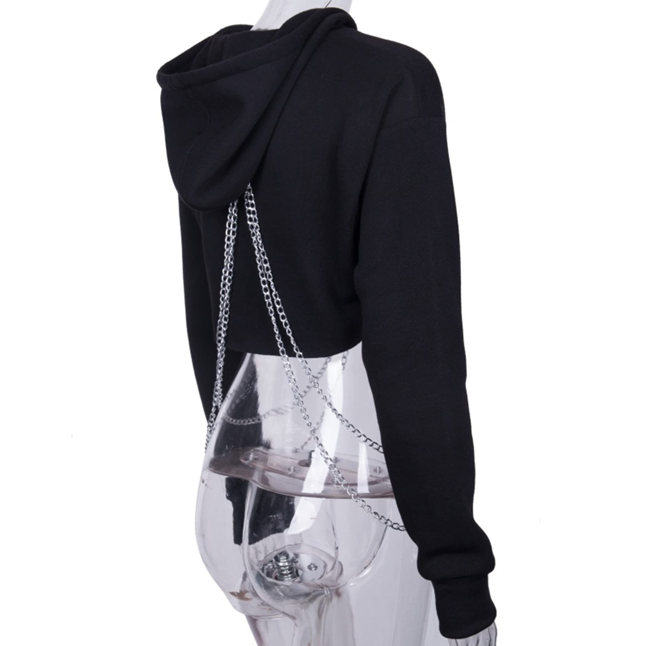 Top de verano para mujer Crop Hoodie Sudadera con Capucha y Cadena Corta Top Capucha Blusa Negra Camiseta Básica