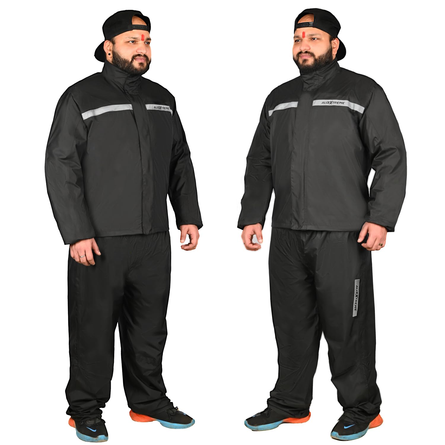 Allextreme Riding Jacket Rain Suit Cover with Pant PU Coated Polyester Fabric Waterproof Biker Rainwear with Full Sleeves for Men's Rider Protection Raincoat (3XL, Black/Grey)-picture-48
