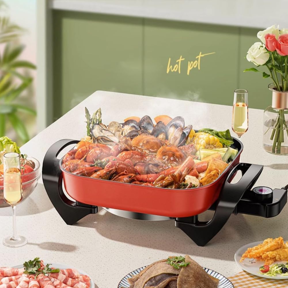 Cocoarm Pot cuisinière électrique multifonctionnelle antiadhésive Pot carrée mijoteuse mijoteuse (Prise européenne 220 V)