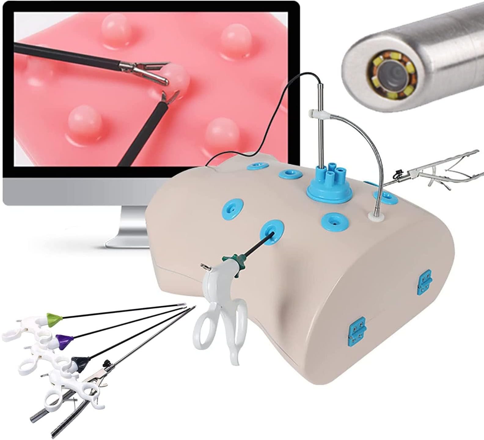 Laparoscopic Trainer Box with Interchangeable Modules and Reusable Surgical Instruments