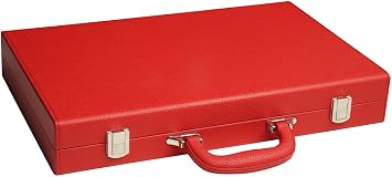 16-inch Premium Backgammon Game Set - Red Board - Grey Field - White and Red Points