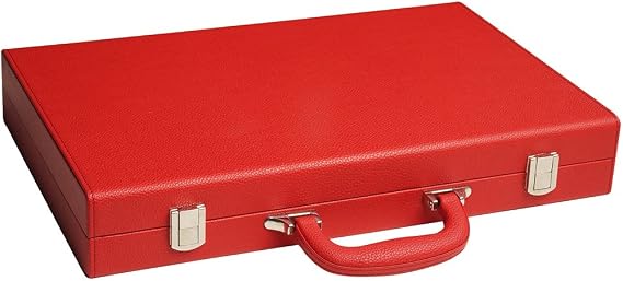 16-inch Premium Backgammon Game Set - Red Board - Grey Field - White and Red Points