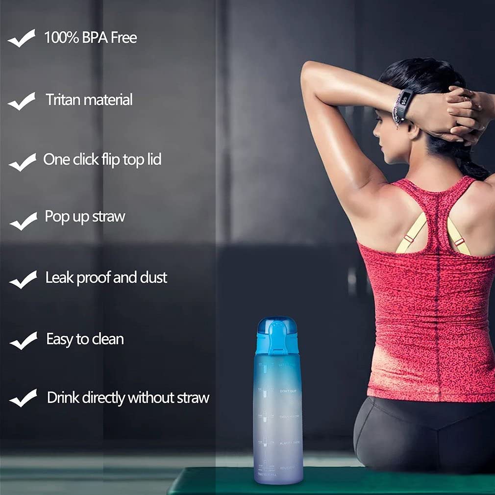 Bouteille d'eau Bouteilles De Sport Conception De Motivation Unique Bouteille d'eau Portable Étanche À Vélo Ouverte en Un Clic Bouteille Isotherme Gourde Sport (Blue : Blu, Size : 950ml)