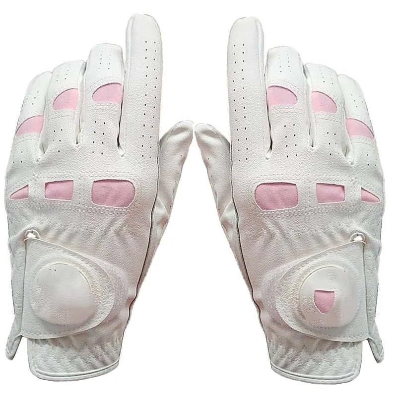 Guanti Golf 2 Pezzi Guanti da Golf in Pelle da Donna Mano Sinistra Destra Rosa Adatti for Ragazze golfiste Guanto Golf(1 Pair,Medium)