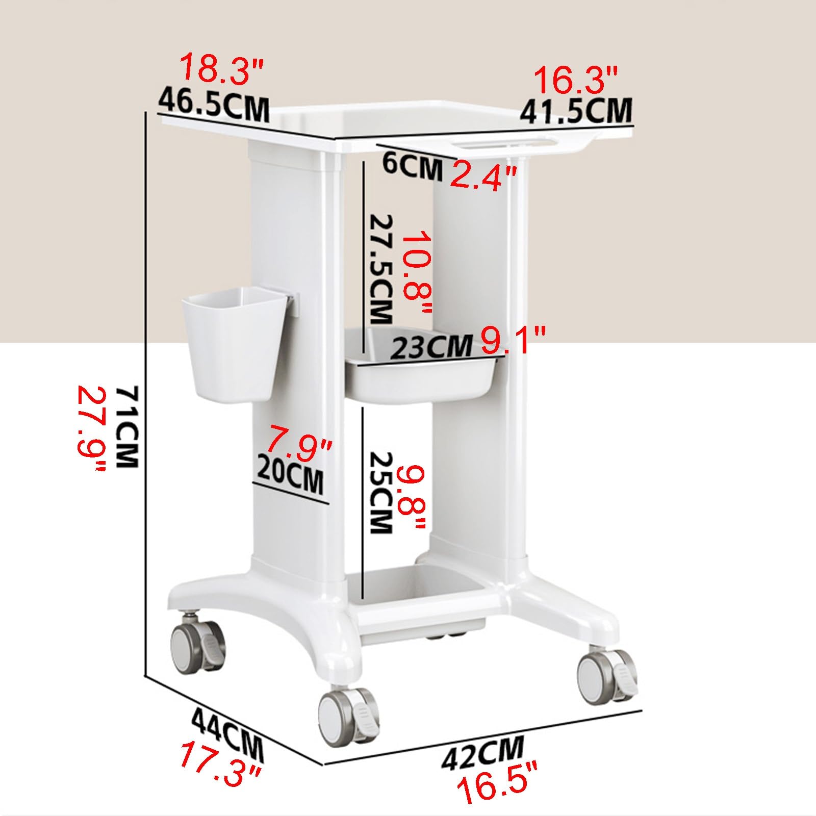 Wózek do przechowywania salonu piękności z cichymi kółkami obrotowymi konstrukcja z możliwością hamowania i lewy kosz na śmieci mieści do 100 kg – idealny do profesjonalnego użytku