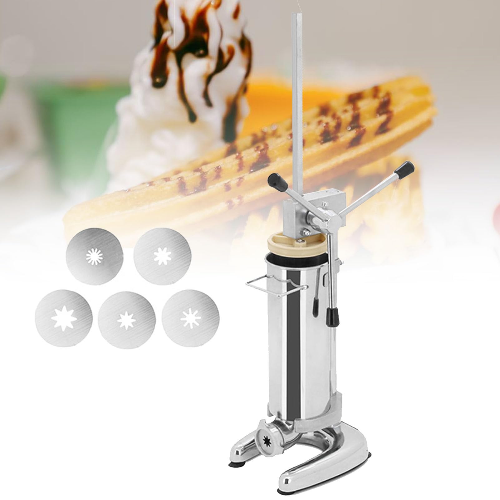 Machine à churro, manuel commercial espagnol, avec 5 moules, 2 L/3 L pour restaurants et boulangeries, idéal pour faire de délicieux churros