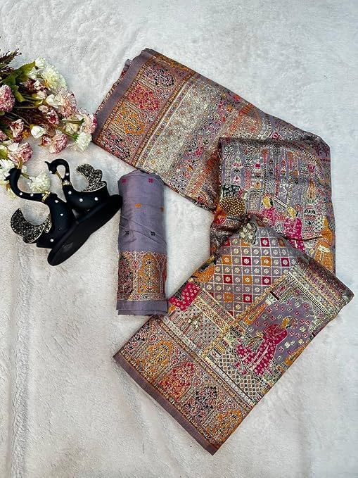 Image of Women's Pashmina Silk Saree with Kashmiri Thread Pallu and Zari Border