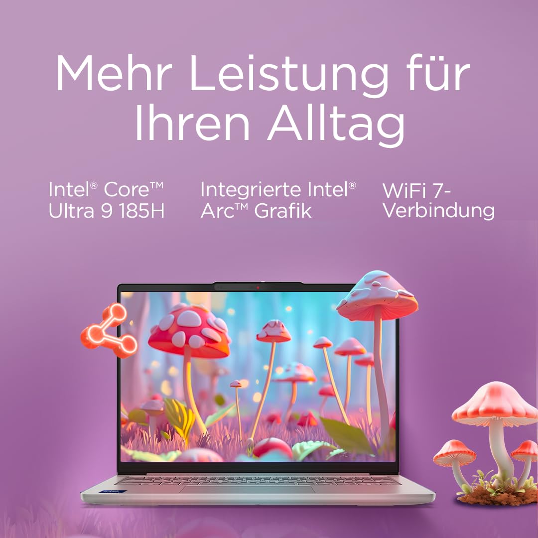 Lenovo IdeaPad Slim 5i Laptop | Copilot+ PC | 14" WUXGA OLED Display | Intel Core Ultra 9 185H | 1TB SSD | 32GB RAM | Intel Arc Grafik | QWERTZ | Beleuchtet | Win11 | Grau | 3 Monate Premium Care