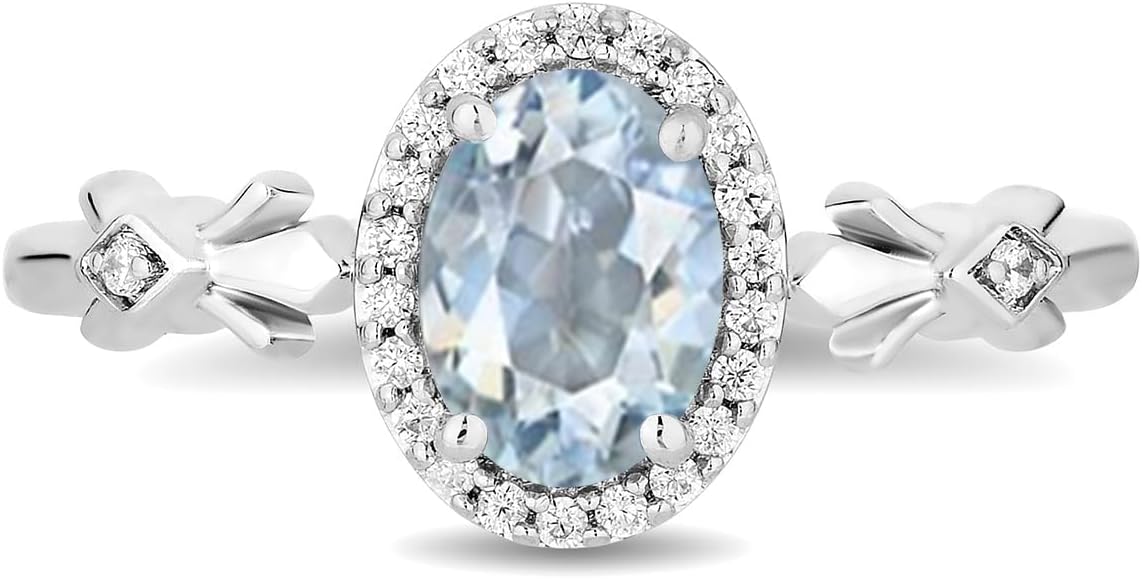 Jewelili Enchanted Disney Fine Jewelry Sterling Silver with 1/10 CTTW Diamonds and Aquamarine Elsa Ring