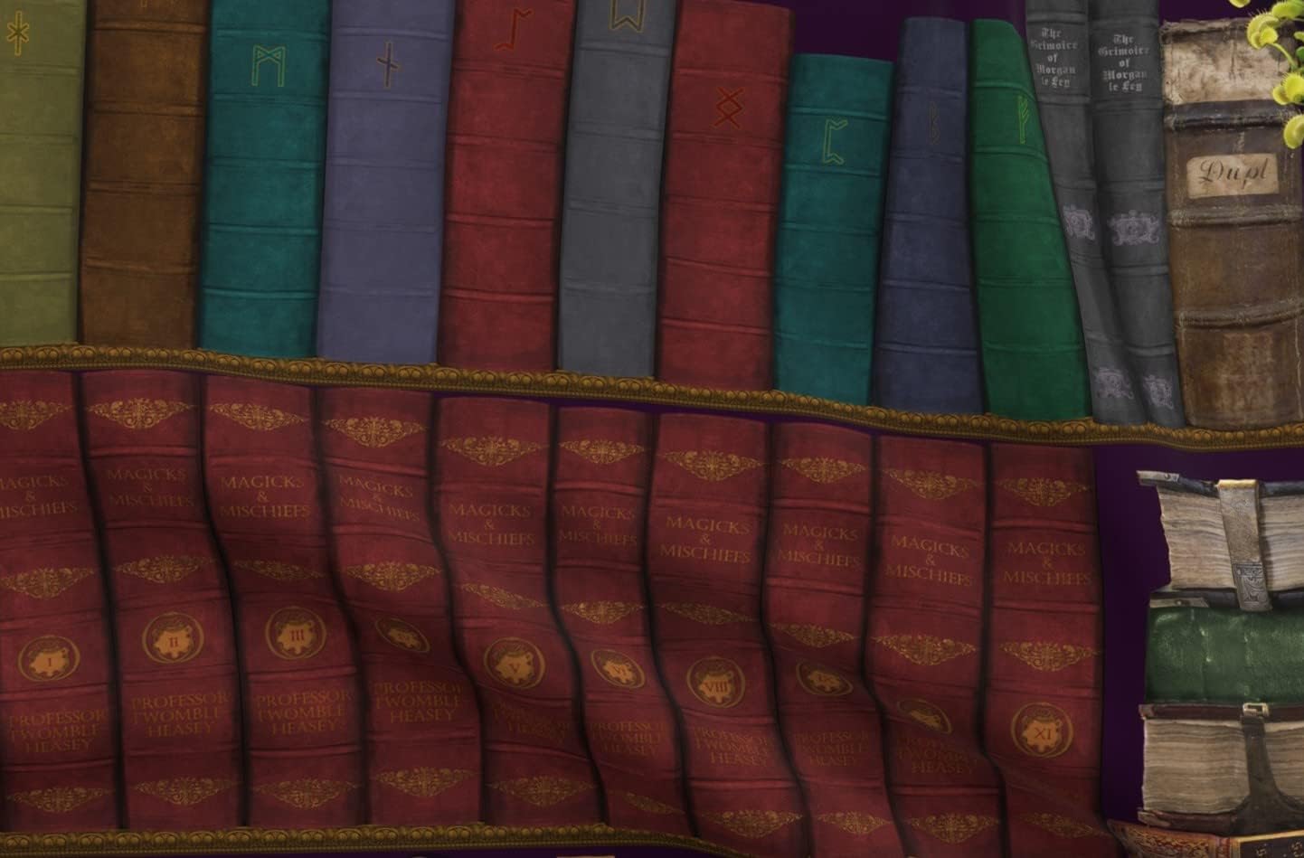 Spoonflower Fabric - Dark Library Magic Books Shelves Magical Whimsical Antique Halloween Printed on Upholstery Velvet Fabric Fat Quarter - Upholstery Home Decor Bottomweight Apparel