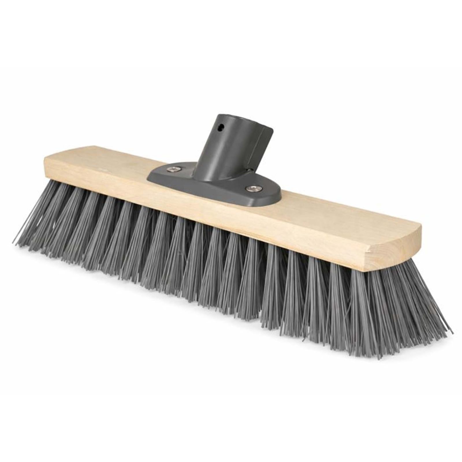 Sdmax Grey Wooden Outdoor Broom Head With Stiff Bassine Bristles, Heavy-Duty Sweeping Brush With Handle Bracket For Garden, Yard & Driveway Cleaning (Grey)