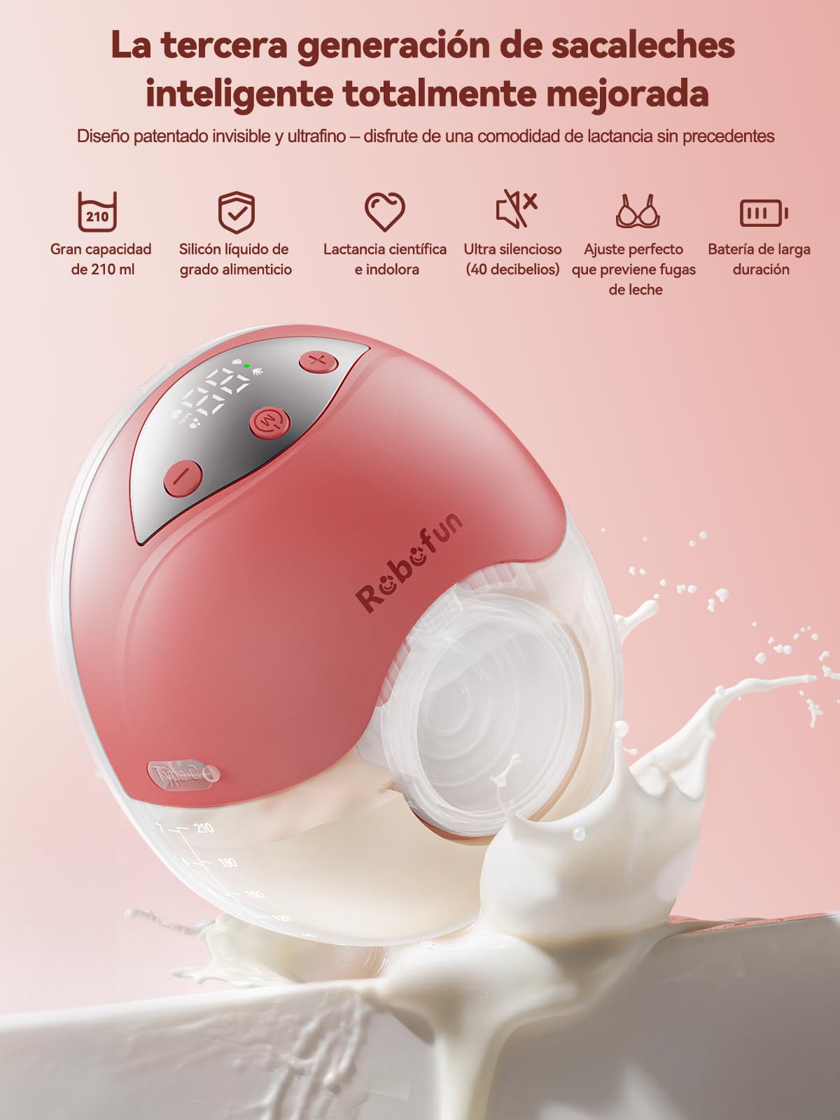 2 Piezas Sacaleches Eléctrico Manos Libres, Extractor de Leche Doble Silencioso, 4 Modos y 12 Niveles de Succión, Extractor de Leche Eléctrico con Cubierta Antipolvo, 19mm/21mm/24mm, Rosa