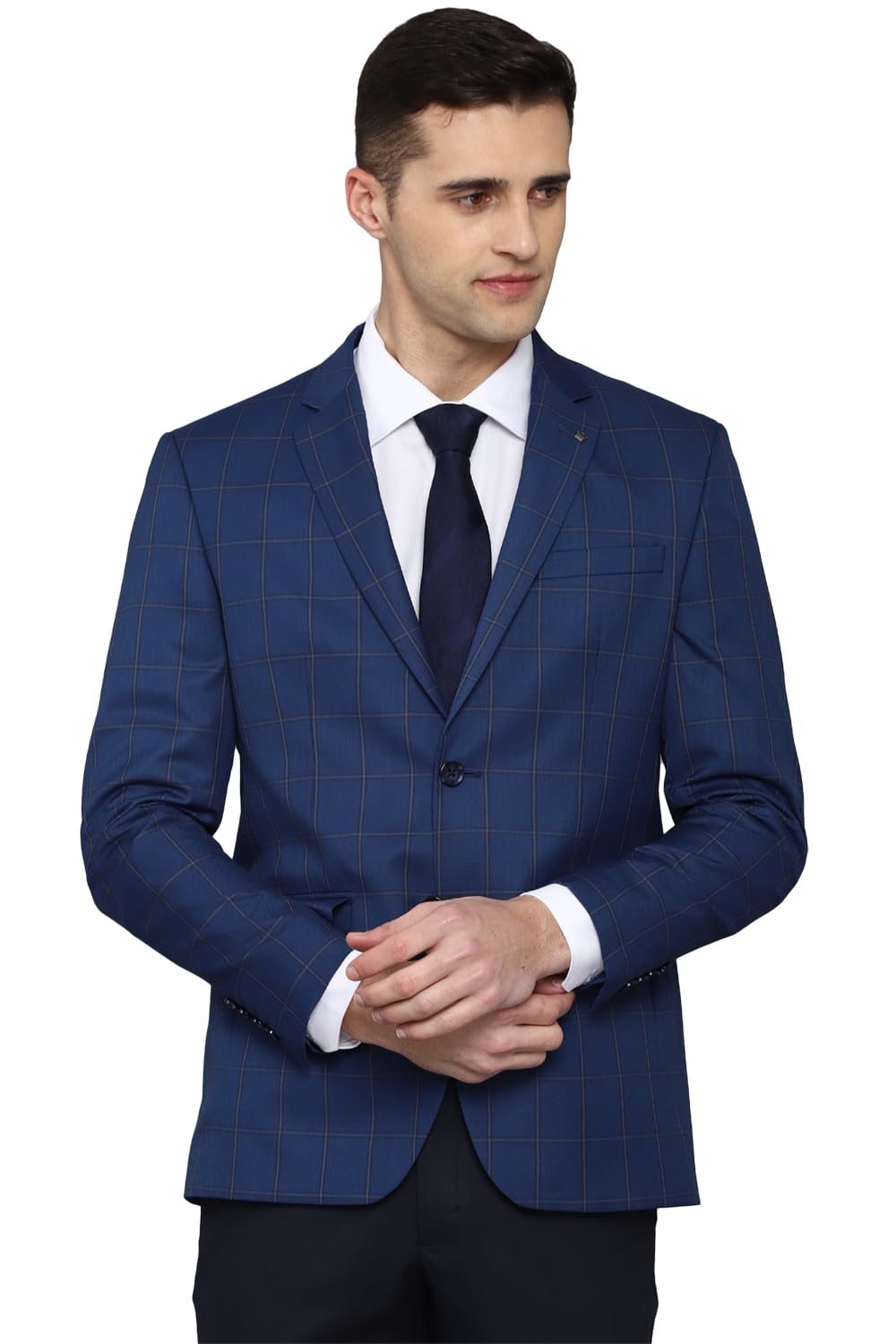 Men Navy Slim Fit Check Formal Blazer