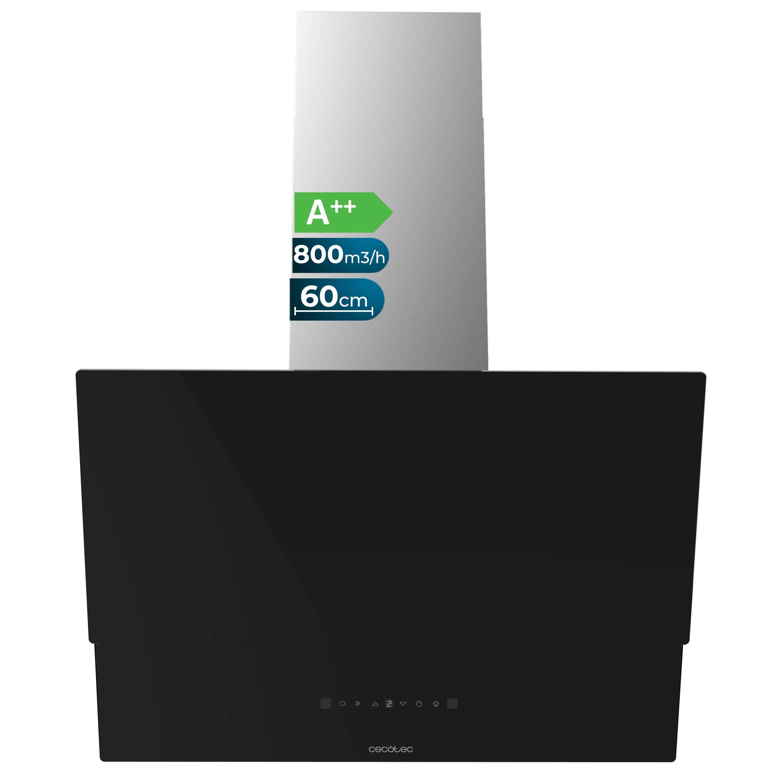 Cecotec Bolero Flux DT 608001 Glass Black A++, 210W, LED Lighting, Suction 800m3/h, Touch Control, 3 Levels, Carbon Filter, Hand Movement, Delay Function